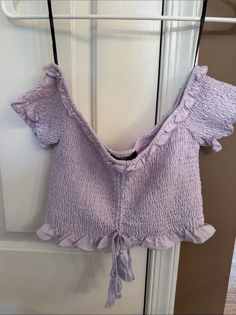 Lilac Smocked Ruffle Crop Top - Women